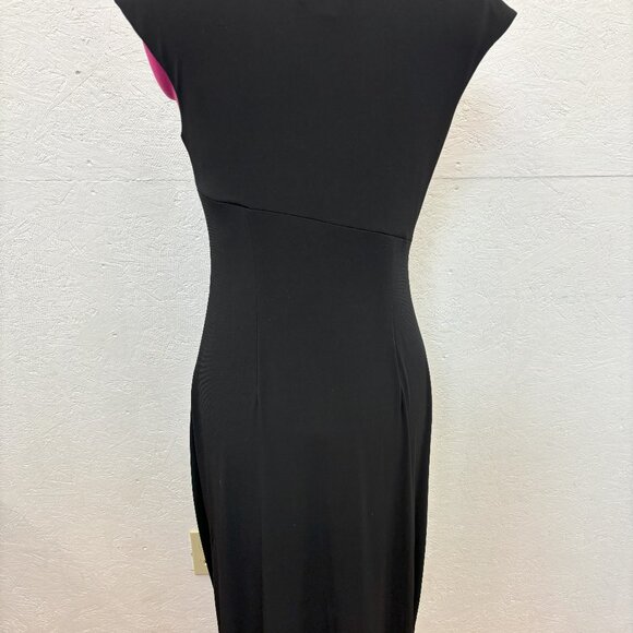 Connected Apparel Black Long Mock Wrap Dress with Slit - Picture 5 of 6